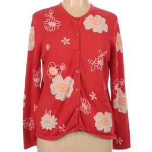 Orvis‎ embroidered orange floral cardigan large